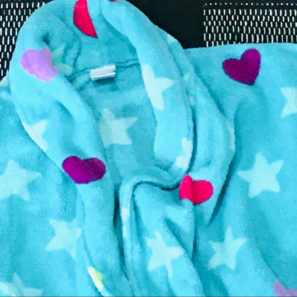 valentines Day Girl heart teal cozy sleepwear robe pajamas 10 12
